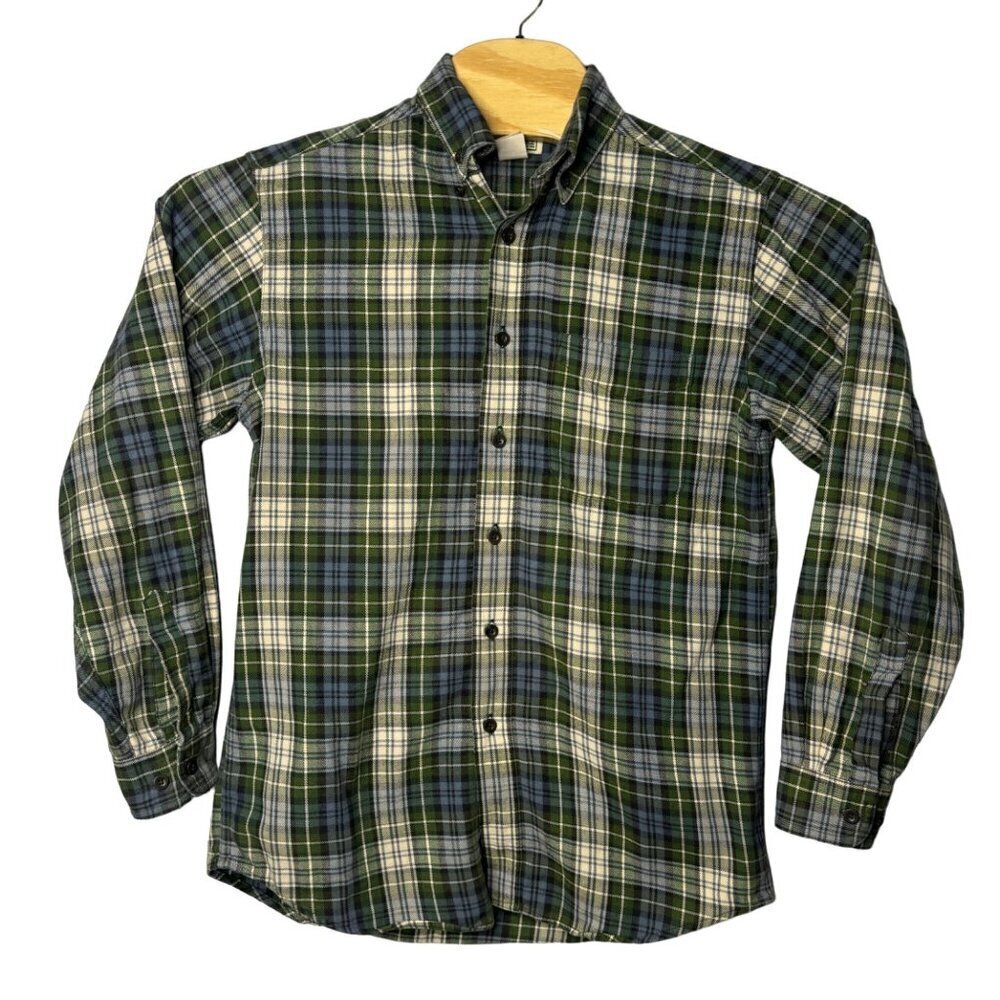 L.L.Bean Men's Casual Long Sleeve Flannel Button Down Shirt SZ S Reg Green Blue